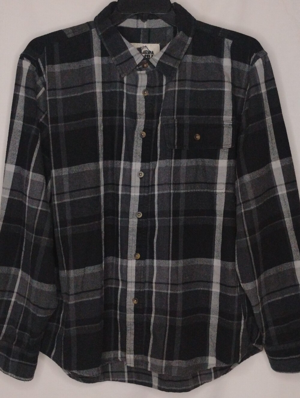 Men's 2XL Old Mill Black Gray Plaid Flannel Button Up Collared Long Sleeve Shirt